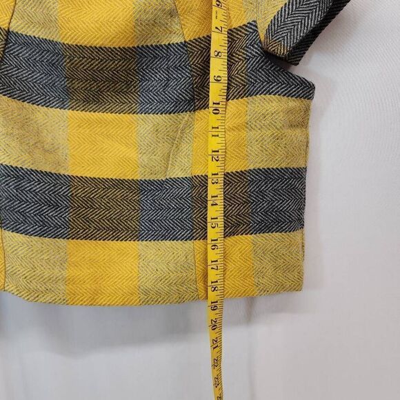 Emily Lovelock Size Medium Plaid Crop Wool Blend Blouse Women's Top Fall Yellow - Picture 3 of 6